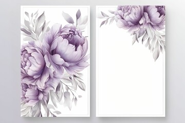 Sticker - Wedding floral style double invite, invitation, save the date card design set with beautiful Purple pastel peony flower 