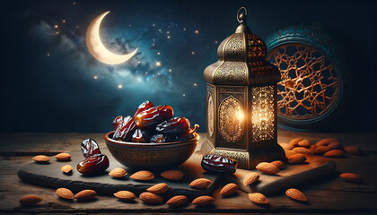 Wall Mural - experience the eid mubarak radiance with this ramadan lantern glow curtain and night sky with a cres