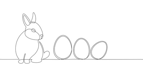 Wall Mural - Easter bunny with eggs in simple one line style.