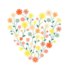 Wall Mural - Heart made of flowers isolated on a white background. Vector illustration.