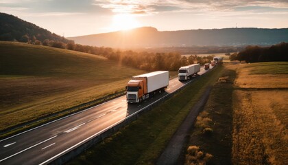 Wall Mural - Cargo trucks transportation and logistic concept