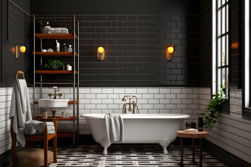 Wall Mural - A bathroom with a combination of matte black and white