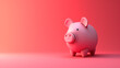 A cute piggy bank against a red and pink gradient background.