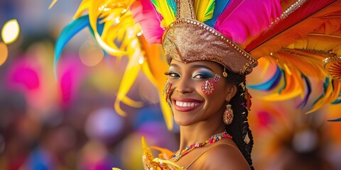 Wall Mural - Beautiful girl in samba dancer's costume at the rio de janeiro carnival. 