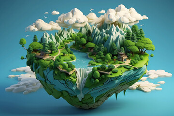 Wall Mural - 3d floating island with beautiful views