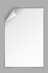 Aufkleber - White paper vertical sheet with bending top left corner isolated on grey background. Vector illustration
