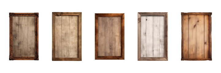 Wall Mural - Collection of rectangular wooden signboard, plate, plank, frame isolated on a transparent background