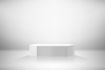 Poster - White room with podium.  Realistic showcase. 3d style vector illustration 