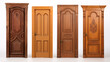 An assortment of wooden portals detached on a bright surface.