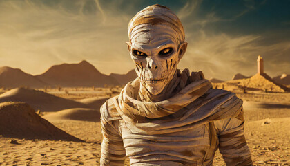 Wall Mural - evil mummy in the desert monster dark horror scary Halloween creepy spooky