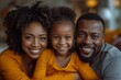 Happy African American family of three having fun together at home