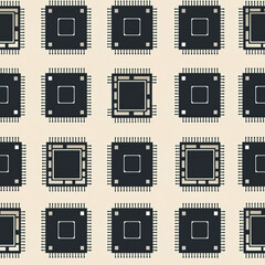 Wall Mural - Microchips repeat pattern, technology motherboard silicon chip scheme repetitive design illustration background