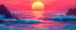 surreal psychedelic fantasy dreamworld, beautiful sunset over the ocean at the evening