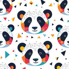 Wall Mural - Panda colorful repeat pattern, pop art line art cute pandas repetitive cartoon pattern