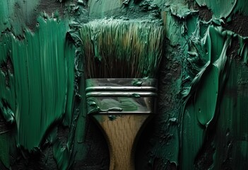 a paintbrush with green paint