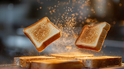 Slices of toast jumping out of the toaster