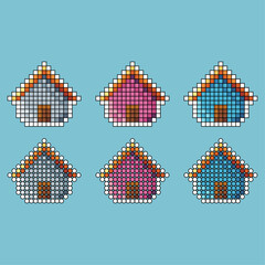 Wall Mural - Pixel art stroke sets icon of house icon variation color.house icon on pixelated style. 8bits perfect for game asset or design asset element for your game design. Simple pixel art icon asset.