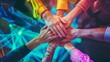 © CraftyImago - Stack hand of creative teamwork Corporate Unity and collaboration within the corporate team, reinforcing the idea that success is a collective