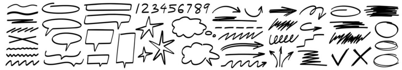 Wall Mural - grunge charcoal scribble stripes, freehand numbers, emphasis arrows, hand-drawn doodle squiggles, ch