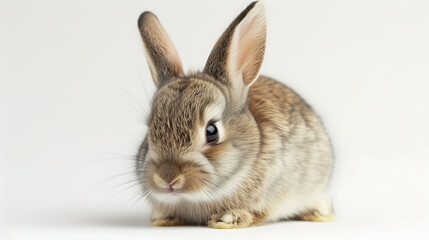 Wall Mural - A cute, adorable bunny with fluffy fur and distinctive long ears, photographed against a pristine white background.