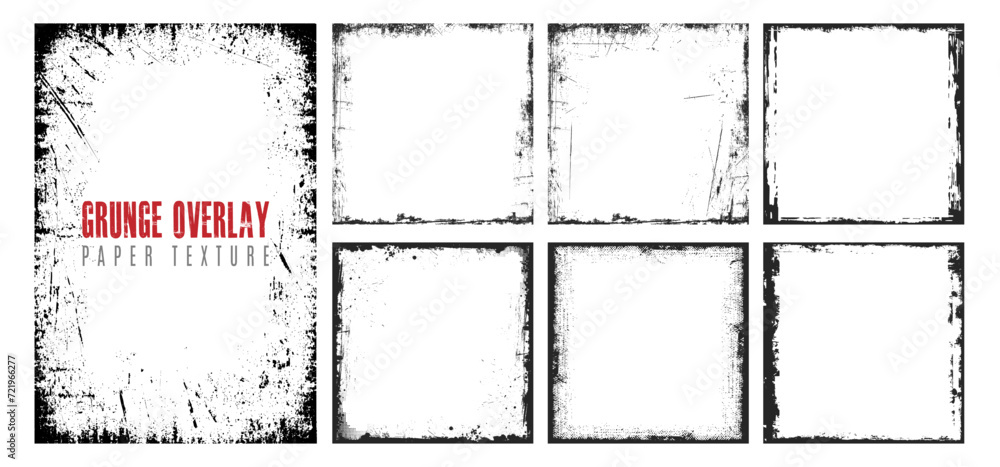 Poster Rip Overlay Set of grunge overlay texture frame with ink brush stroke and torn or ...
