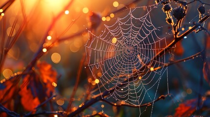 a spider web is hanging from a tree branch
