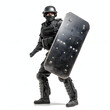 Police officer with a riot shield isolated on white background, minimalism, png
