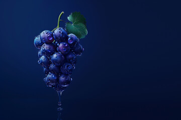 Wall Mural - Bunch of  blue grapes. Deep blue background. Space for text.