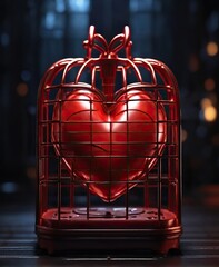 Wall Mural - red heart in cage