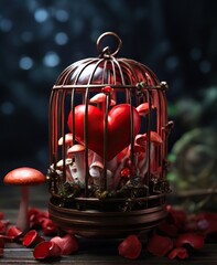 Wall Mural - red heart in cage