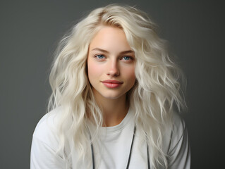 Portrait of a Gorgeous Woman with Wavy White Hair