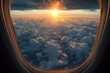 Amazing sunset view from airplane window seat