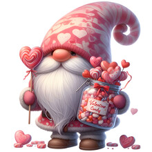 Realistic Cute Valentine's Day Gnomes PNG With Heart Candy Graphic Clipart