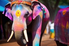 Holi Painting Elephant Macro Shot 