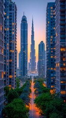 Wall Mural - Modern City with Tall Buildings and a Road in Between
