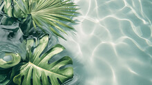 Folhas De Palmeira Verdes Na Agua Sobre A Luz Do Sol