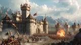 Witness an epic medieval castle siege unfold as catapults launch fiery projectiles, archers rain arrows from above, and knights engage in fierce hand-to-hand combat.