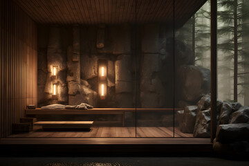 Wall Mural - Sauna room with built-in LED lighting 