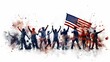 © Ametz - Illustration AI horizontal people celebrating labor day. USA flag. White background. Social problems