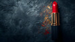 Red lipstick on dark background. copy space. generative ai 