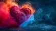 An explosion of vibrant powdered colors forms a heart shape.. copy space. generative ai 