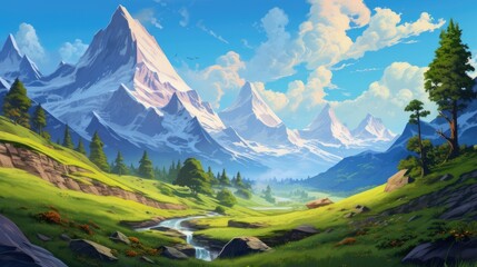serene mountain valley digital painting