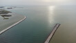 Different colors between sea and river, aerial view from drone