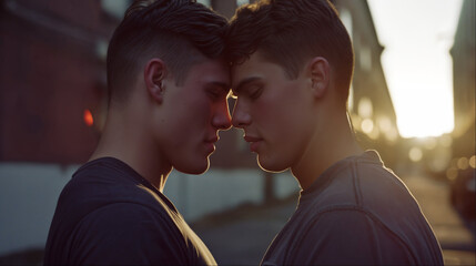 Close-up portrait of happy gay couple