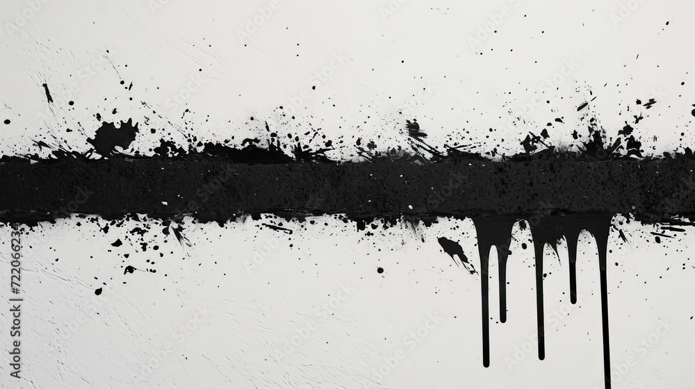 Abstract expressionist art featuring a bold black ink splatter and drip ...