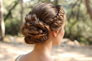 Sticker - Brunette with hair gathered in a bun, braids