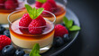 Panna Cotta: A creamy Italian dessert made from sweetened cream with gelatin and often flavored with vanilla and fresh fruit or caramel. Culinary art.