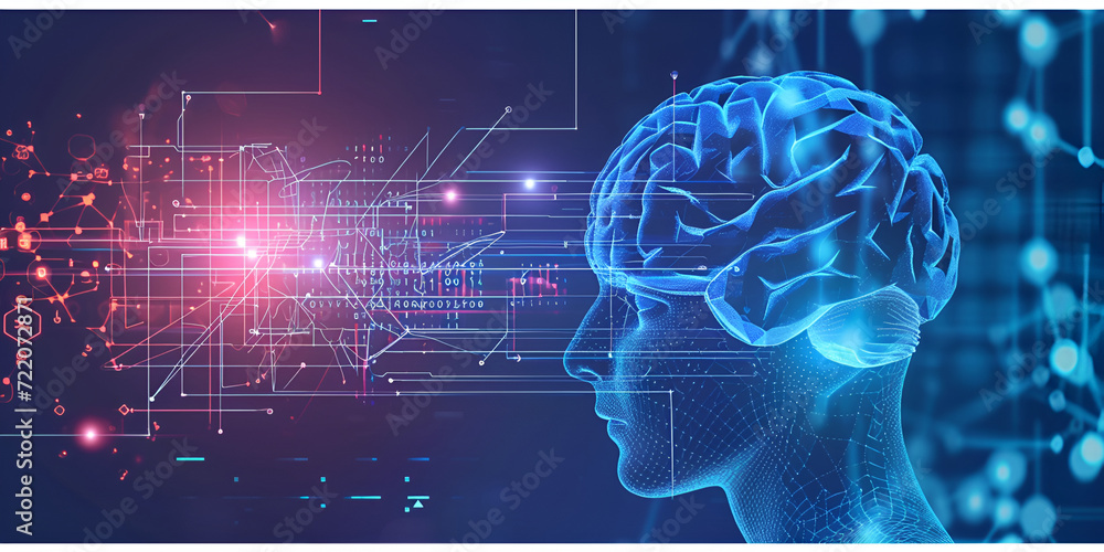 A glowing digital brain overlays intricate circuitry, symbolizing ...