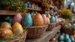 © ZeyBer - Colorful Painted Eggs Fill a Row of Baskets