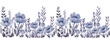 Seamless border with delicate blue meadow flowers, watercolor illustration.